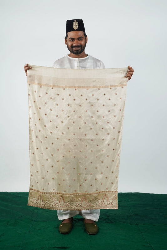 handwoven, hand embroidered Ghadwal silk saree