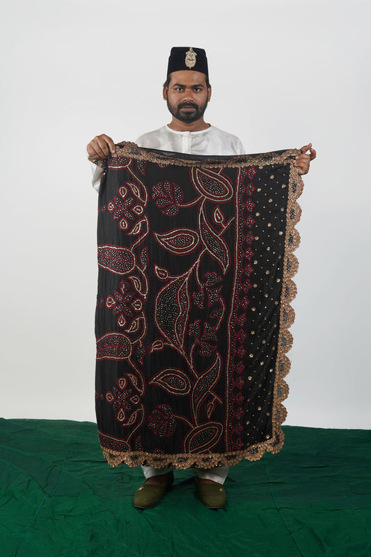 Black bandhani saree
