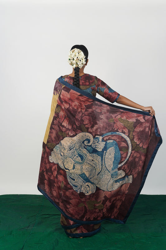 Handpainted Pen Kalamkari saree