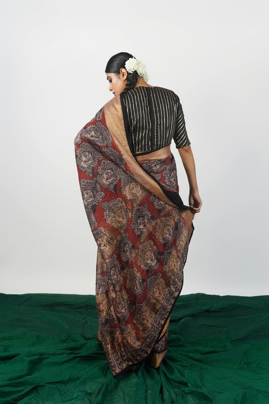 Red and gold kalamkari saree
