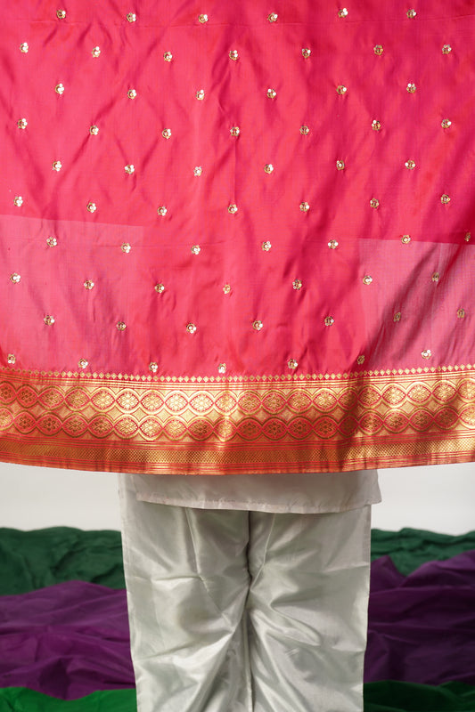 Details showing a hand woven benarsi silk blouse piece  designed by Ayush Kejriwal.