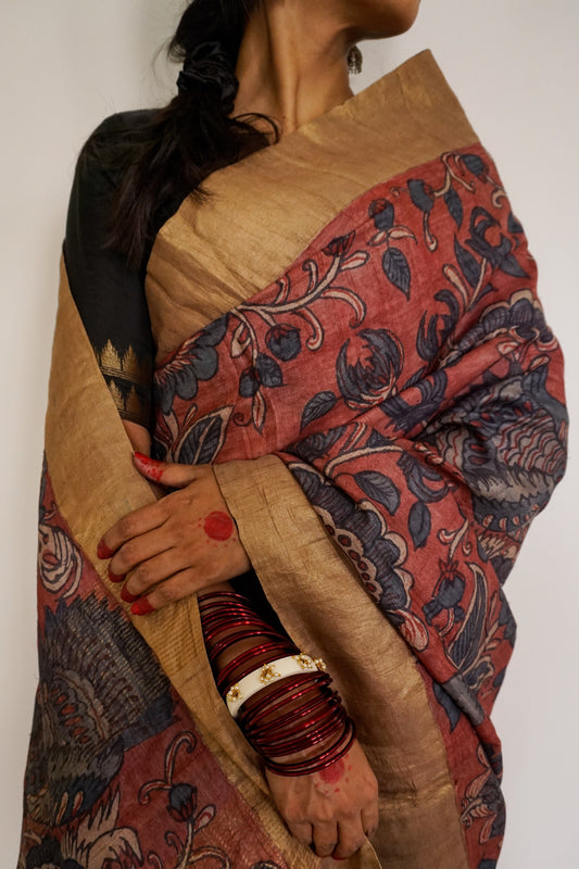 Hand Painted Pen Kalamkari Saree by Ayush Kejriwal