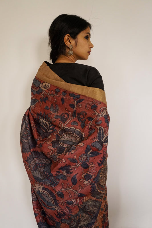 Hand Painted Pen Kalamkari Saree by Ayush Kejriwal