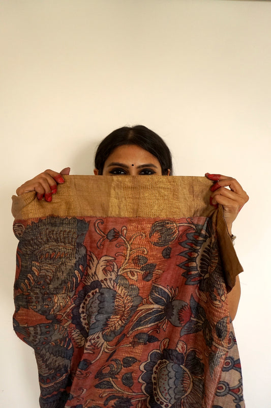 Hand Painted Pen Kalamkari Saree by Ayush Kejriwal