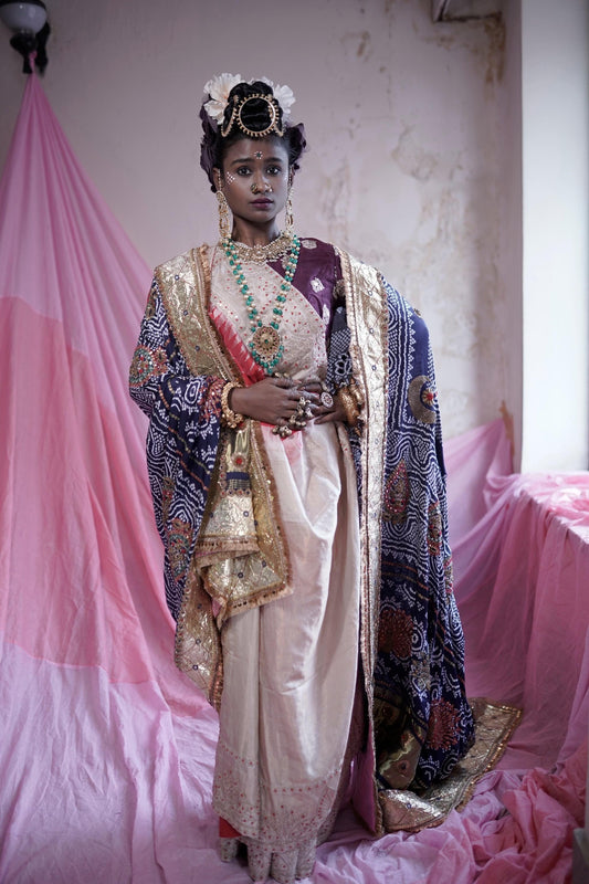 handwoven, hand embroidered Ghadwal silk saree