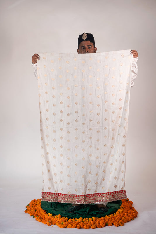 gold and red handwoven banarsi tussar silk saree