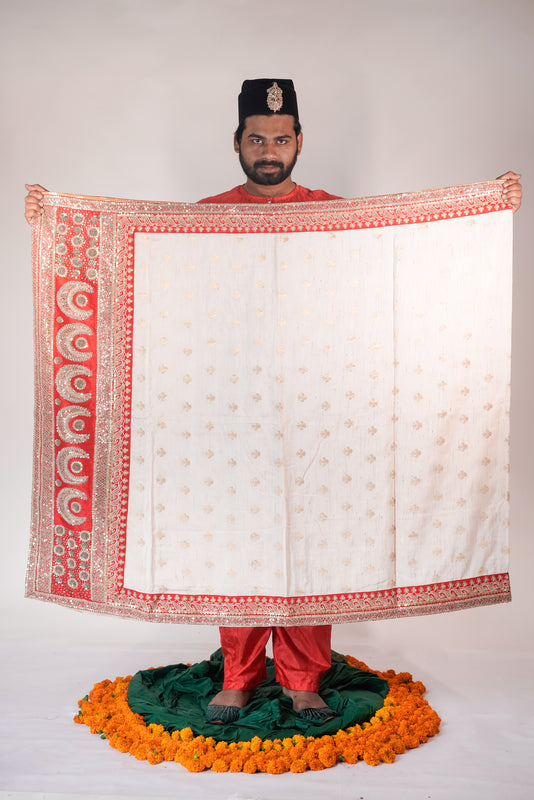 gold and red handwoven banarsi tussar silk saree