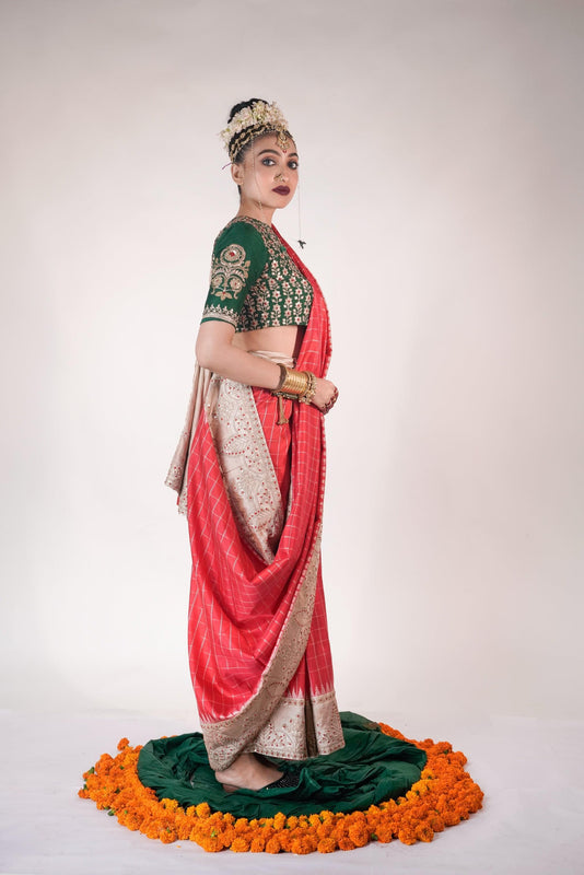 handwoven, hand embroidered Ghadwal silk saree