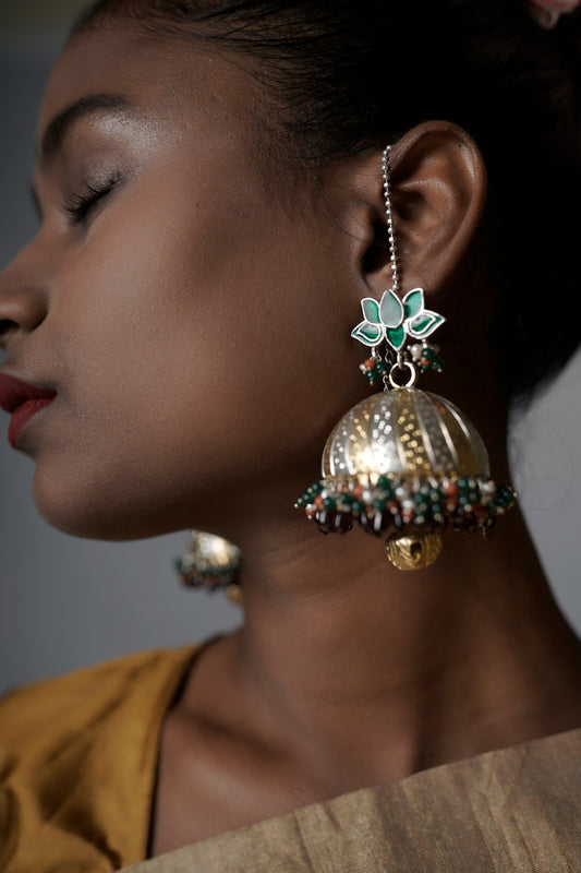 Handcrafted statement silver jhumkas