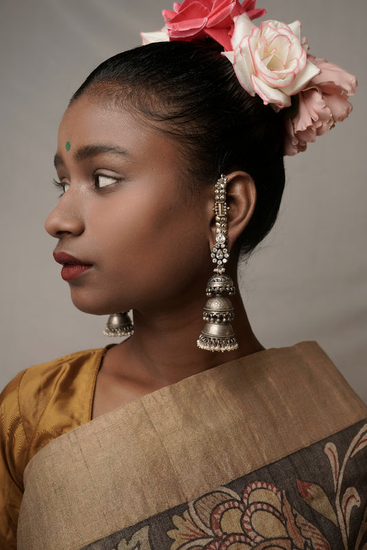 Handcrafted statement silver jhumka