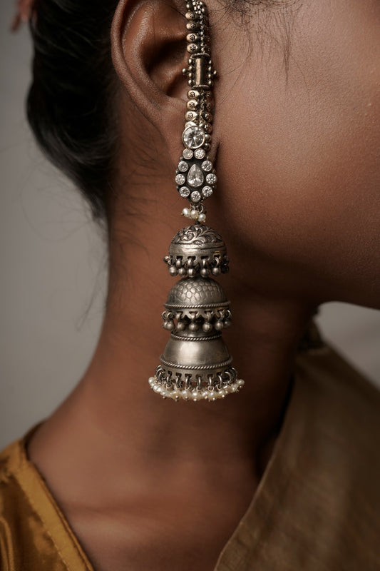 Handcrafted statement silver jhumka