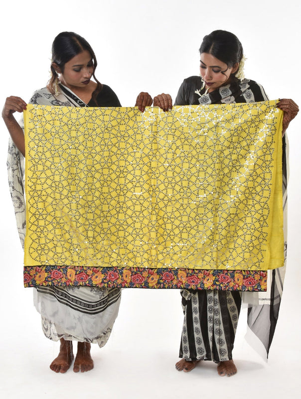 hand embroidered raw silk Saree