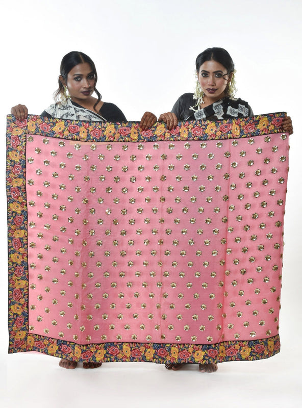 hand embroidered raw silk Saree