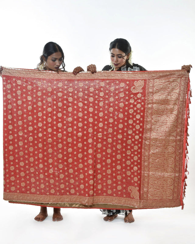 Red handwoven banarasi silk saree