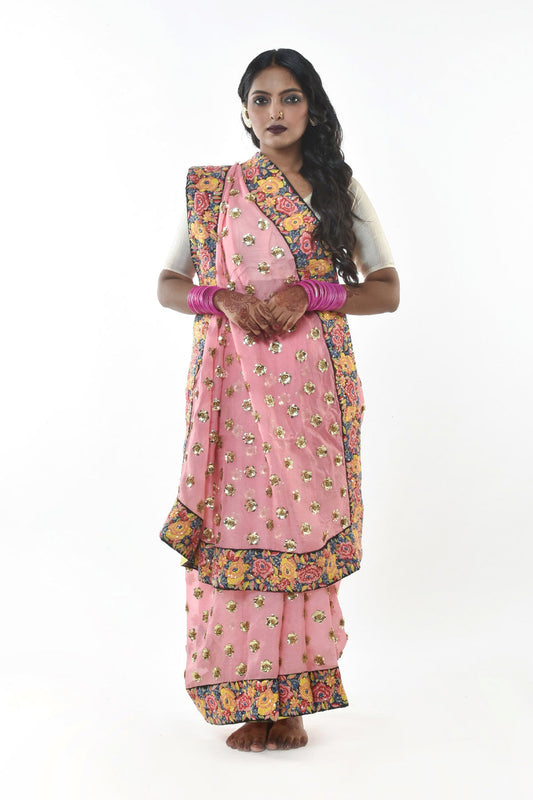 hand embroidered raw silk Saree