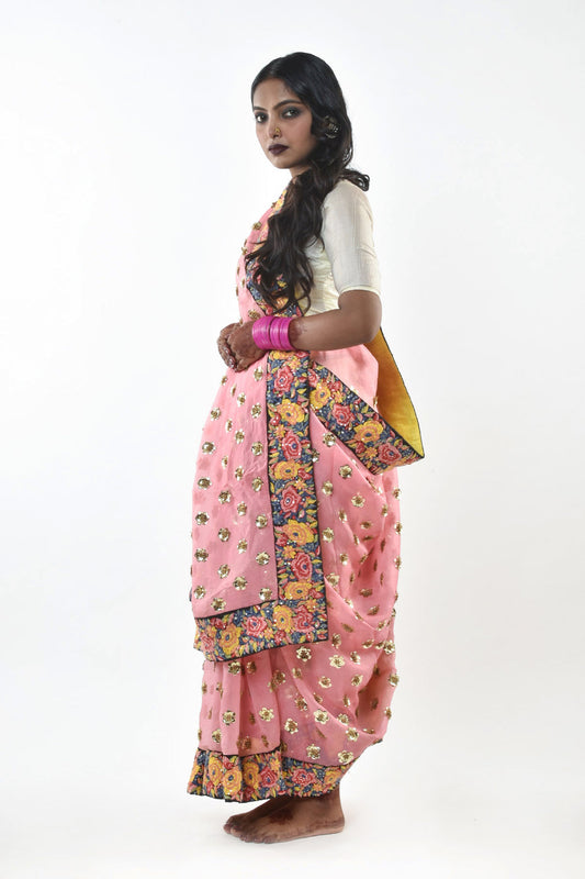 hand embroidered raw silk Saree