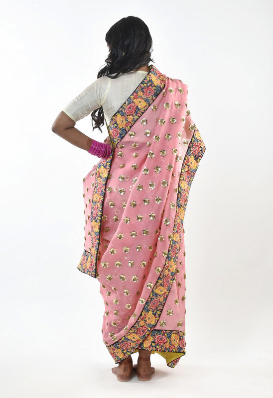 hand embroidered raw silk Saree