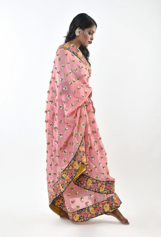 hand embroidered raw silk Saree