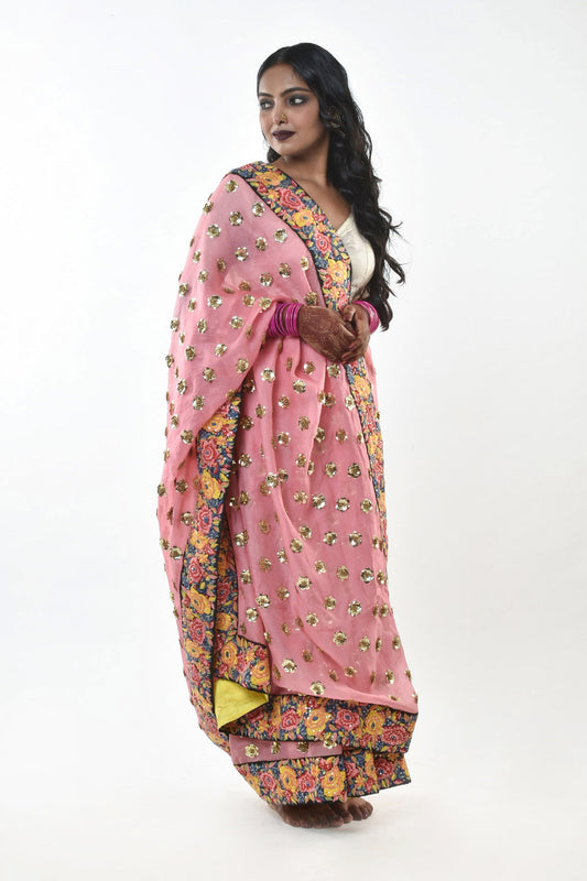 hand embroidered raw silk Saree