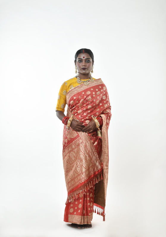 Red handwoven banarasi silk saree