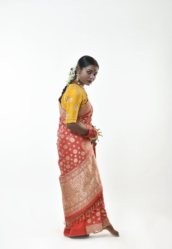 Red handwoven banarasi silk saree