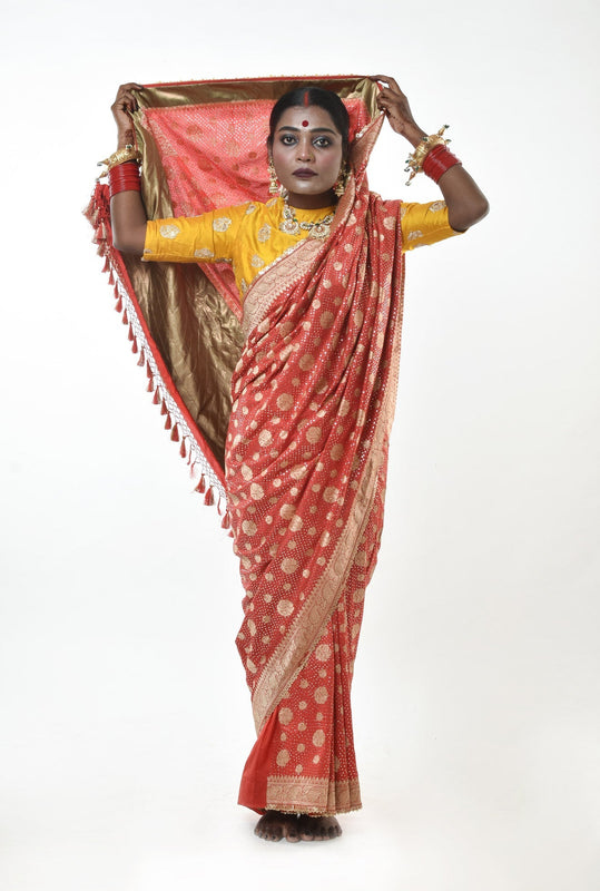 Red handwoven banarasi silk saree