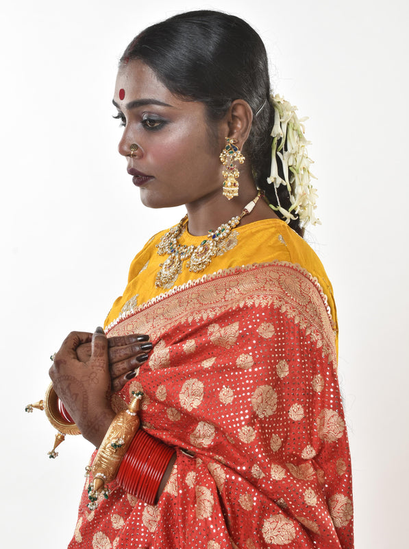 Red handwoven banarasi silk saree