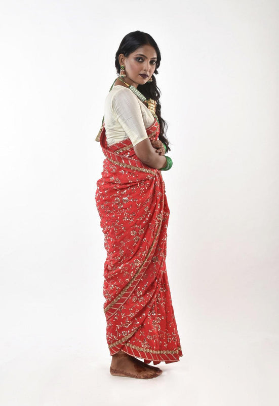 Designer Red bridal wedding saree by Ayush Kehriwal