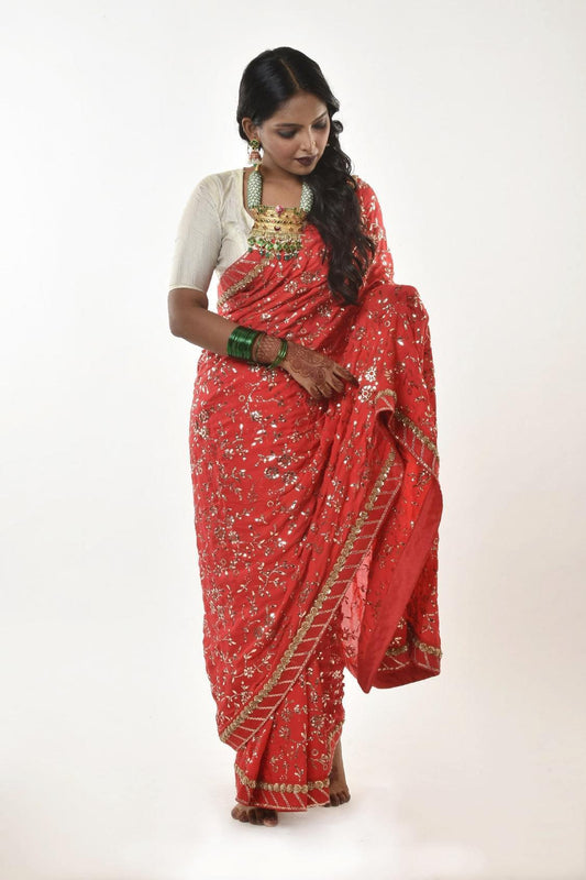 Designer Red bridal wedding saree by Ayush Kehriwal