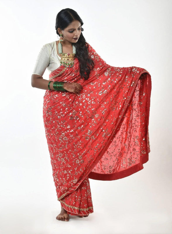 Designer Red bridal wedding saree by Ayush Kehriwal