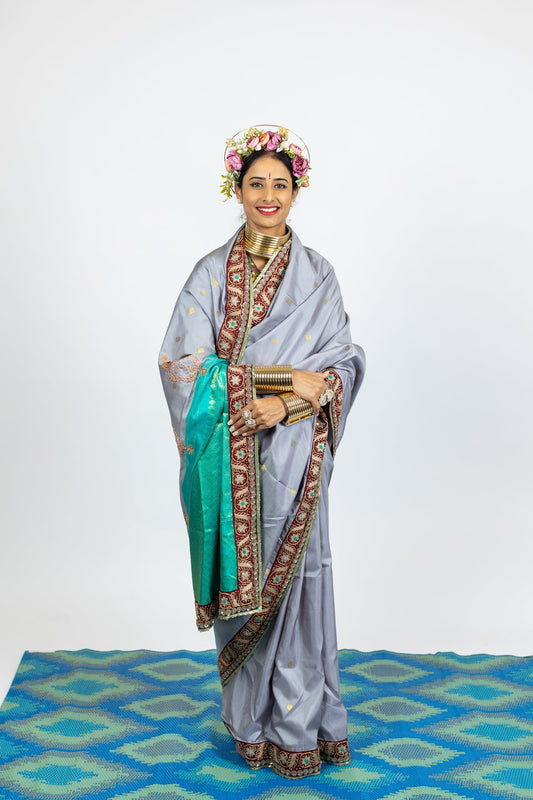 handwoven, hand embroidered kanjiveram silk saree