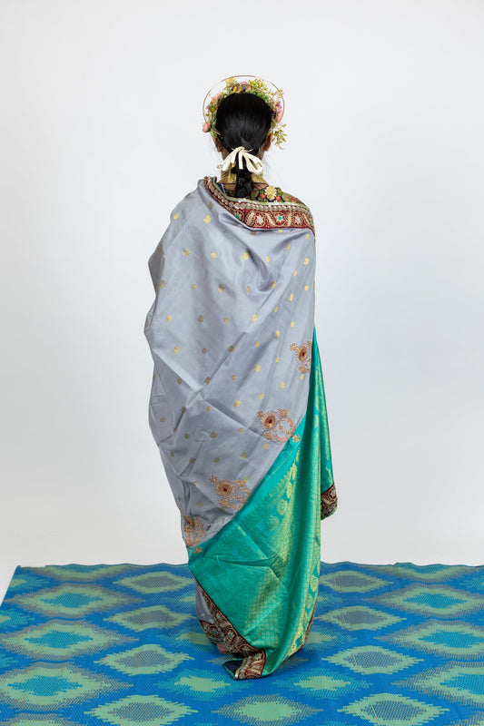 handwoven, hand embroidered kanjiveram silk saree