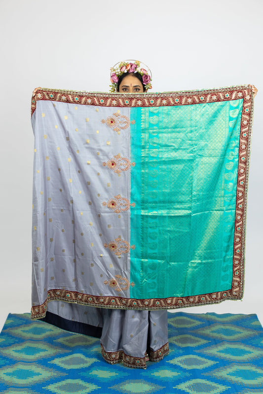 handwoven, hand embroidered kanjiveram silk saree