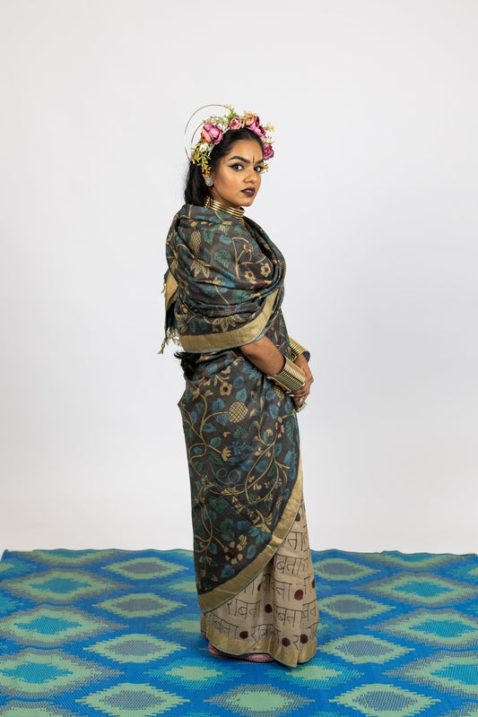 Designer Hand Painted Pen Kalamkari Saree