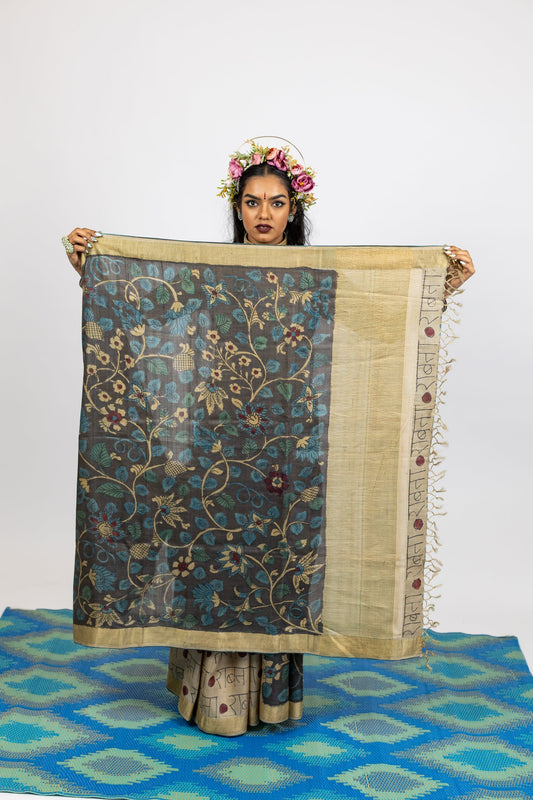 Designer Hand Painted Pen Kalamkari Saree