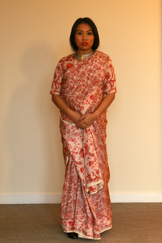 printed silk saree with a floral print