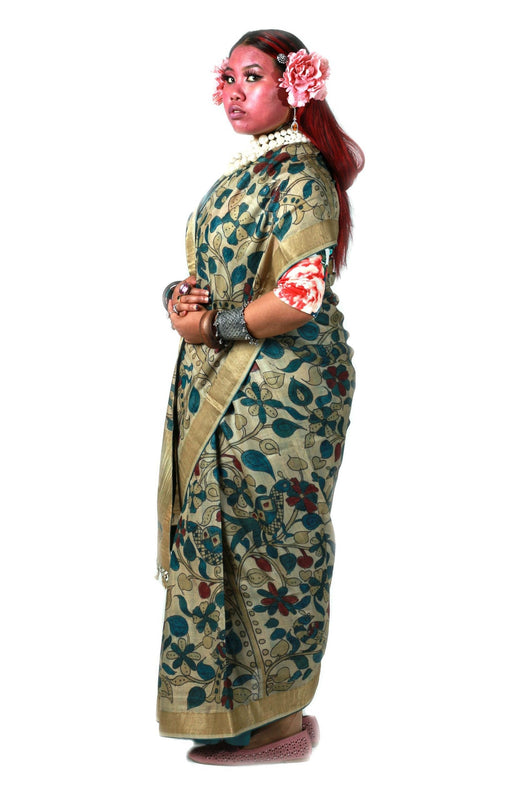 Hand Painted Pen Kalamkari Saree by Ayush Kejriwal