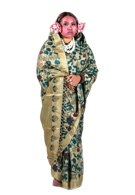 Hand Painted Pen Kalamkari Saree by Ayush Kejriwal