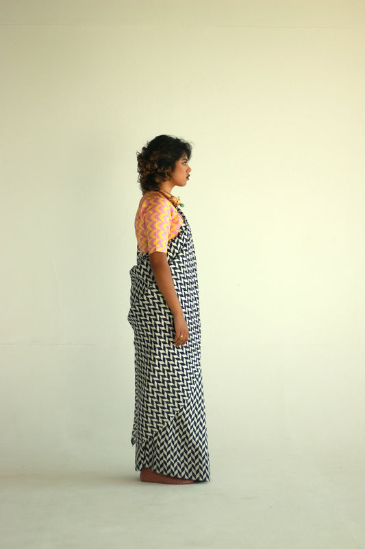 Designer printed silk saree by Ayush Kejriwal.
