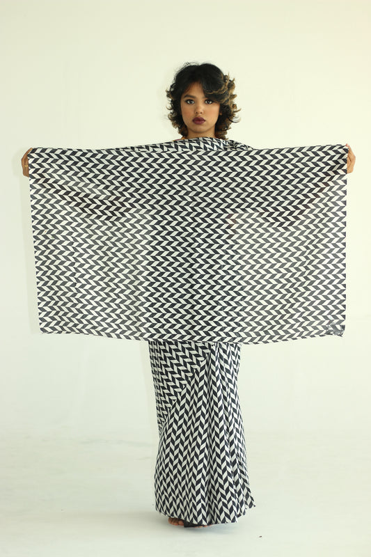 Designer printed silk saree by Ayush Kejriwal.