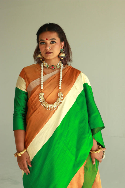Hand woven metallic copper gold full tissue pattu silk saree