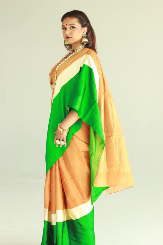 Hand woven metallic copper gold full tissue pattu silk saree