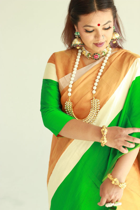 Hand woven metallic copper gold full tissue pattu silk saree