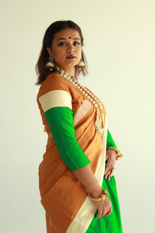 Hand woven metallic copper gold full tissue pattu silk saree