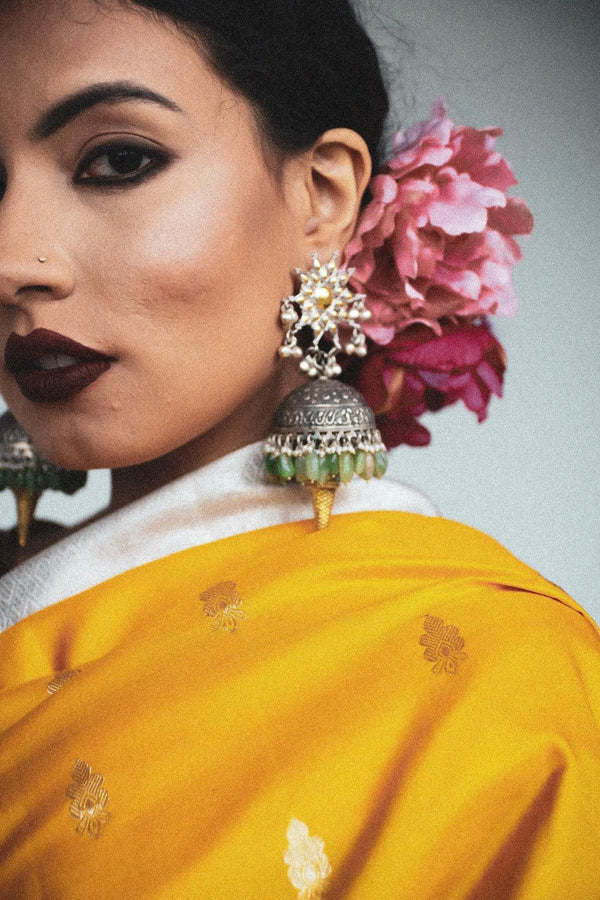 Handcrafted statement silver jhumka