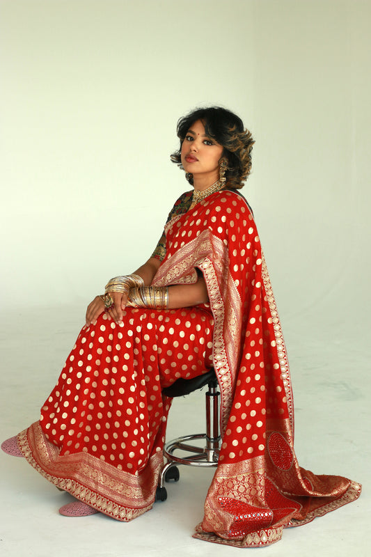 Red wedding designer banarasi silk saree