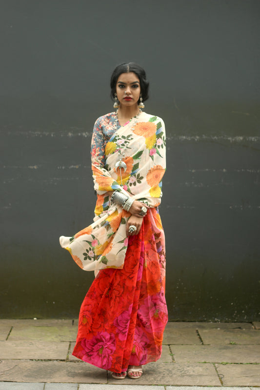 Designer printed viscose silk saree