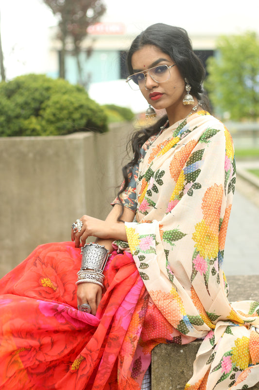 Designer printed viscose silk saree