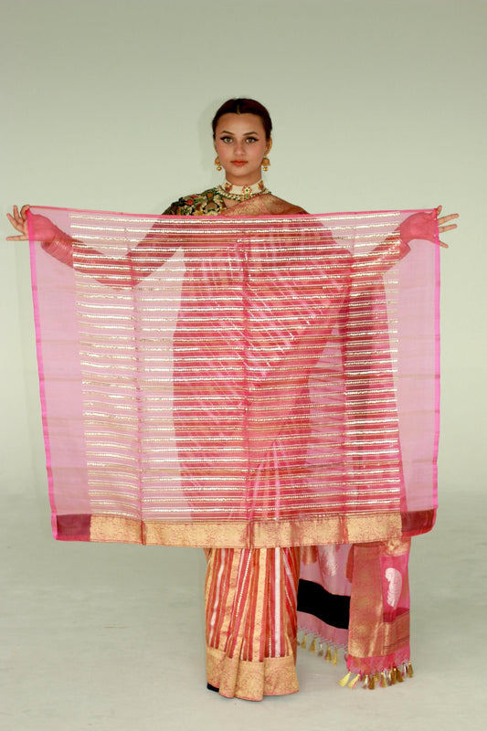 handwoven embroidered banarasi Cora silk saree