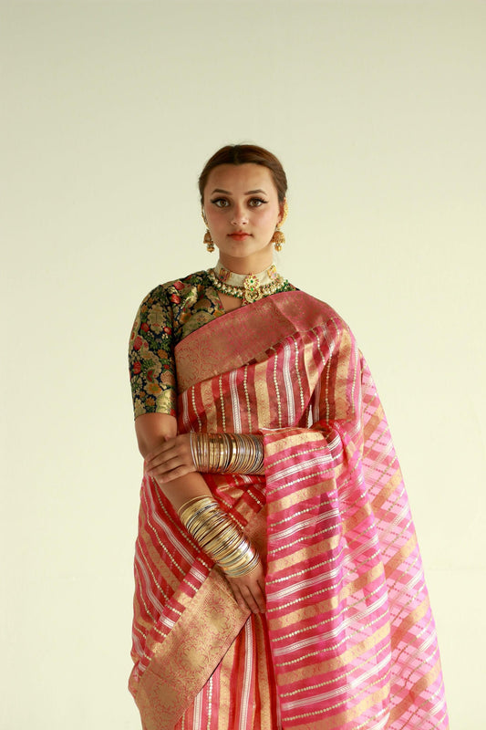 handwoven embroidered banarasi Cora silk saree